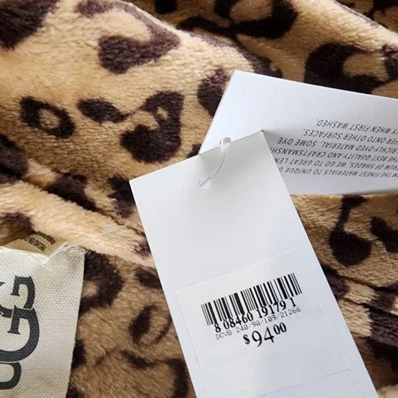 UGG Miranda Double Face Fleece Hooded Robe Women's M Live Oak Leopard Pockets - Picture 9 of 15